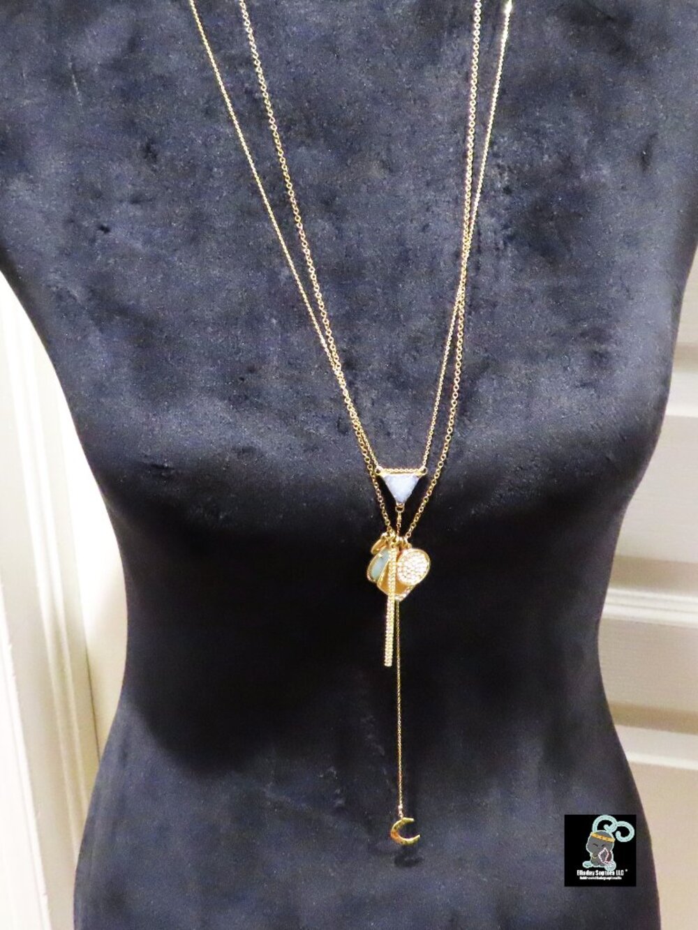 Lariat necklace and long necklace with charms